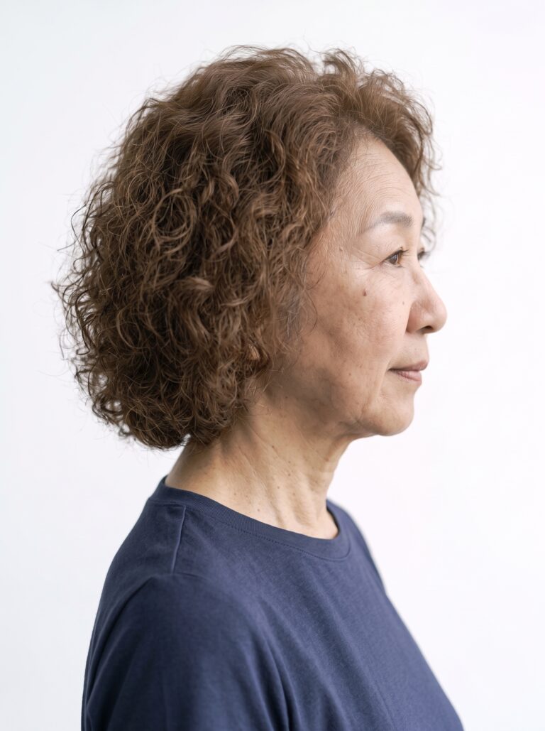 ヘナカラー後の仕上がり（ショート・くせ毛／白髪が全体に）
