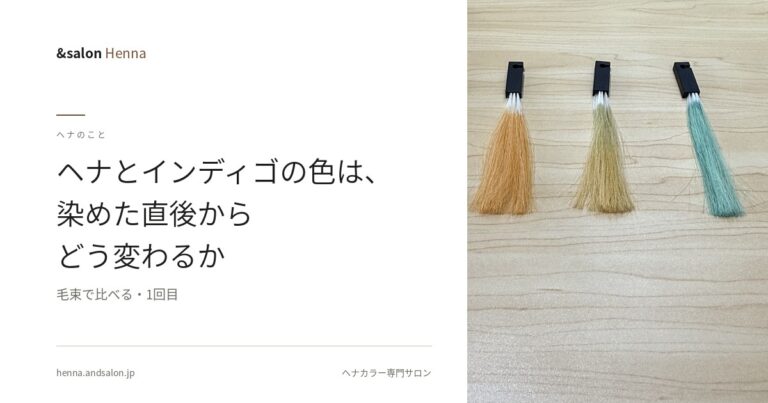 ヘナとインディゴの色は、染めた直後からどう変わるか【毛束で比べる・1回目】